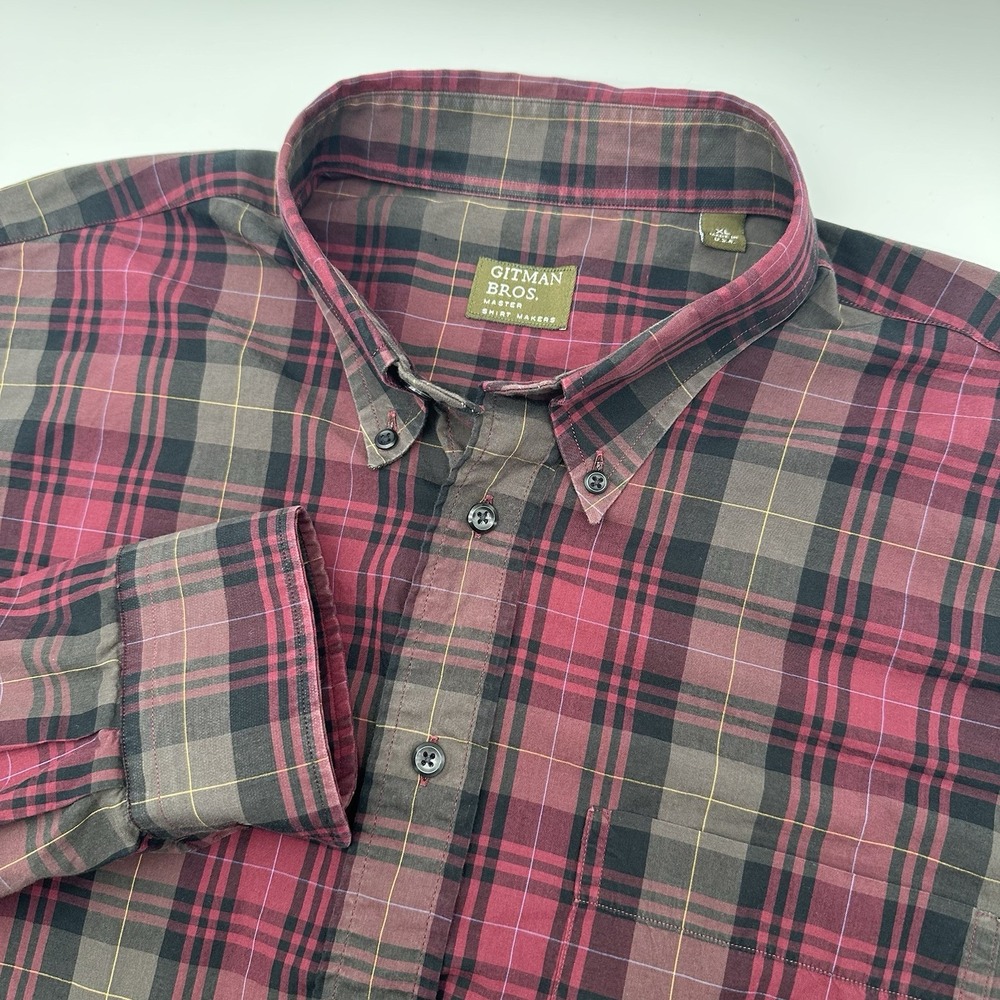Gitman Bros Mens Tartan Plaid Burgundy XL Button Up Shirt Made In USA Heritage